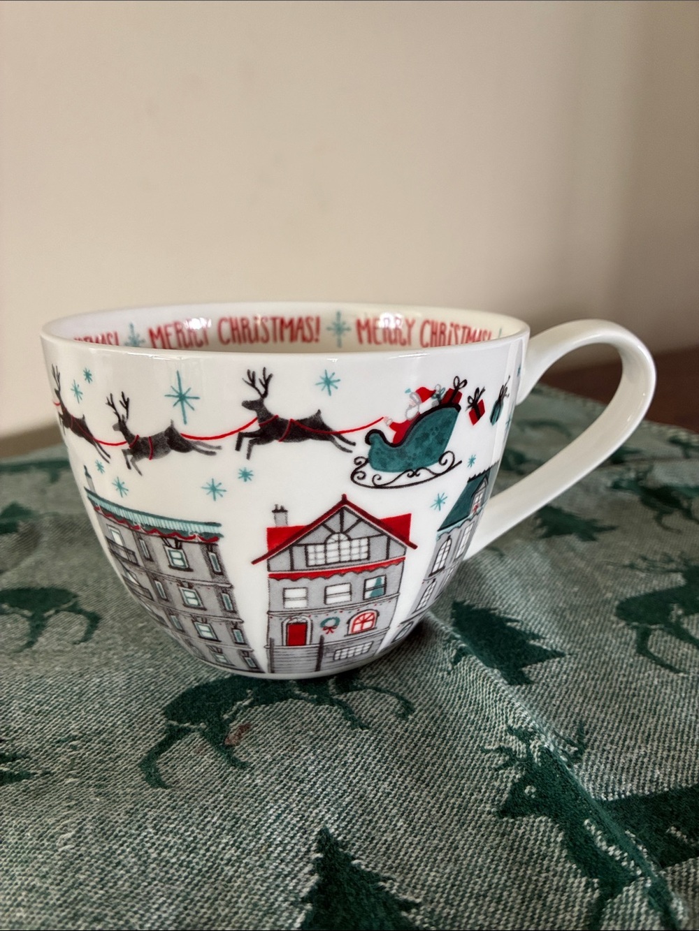 Santa and Reindeer on Rooftops Portobello by Design Christmas Mug